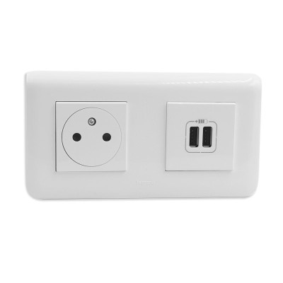 Legrand Mosaic - Prise de courant + chargeur 2 USB avec plaque + boîte à encastrer - Réf : 200018