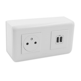 Legrand Mosaic - Prise de courant + chargeur 2 USB Complet + cadre saillie - Réf : 200019