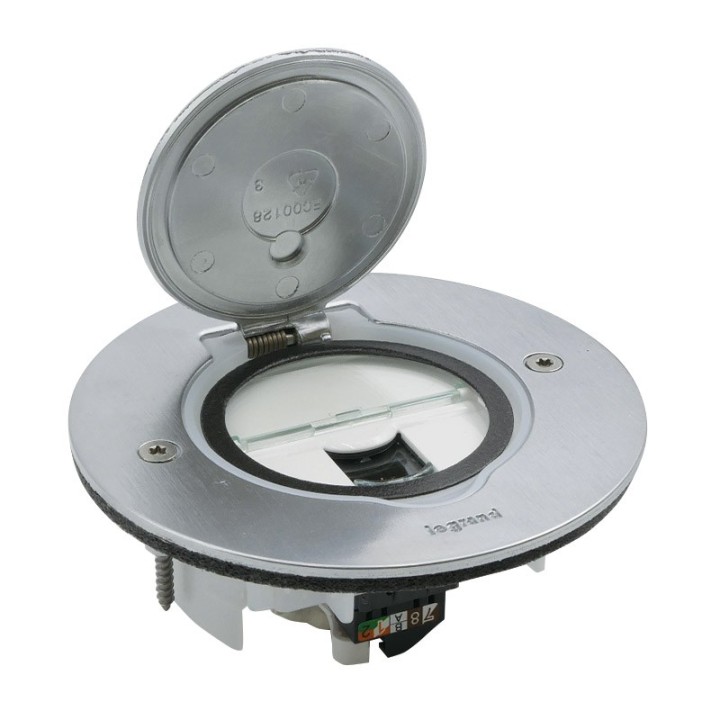 Legrand - Prise de sol simple RJ45 catégorie6 FTP avec platine ronde - inox brossé - Réf : 089771
