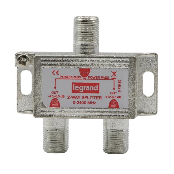 Legrand - Répartiteur télévision 2 sorties typeF - 0MHz à 2400MHz - Réf : 073980