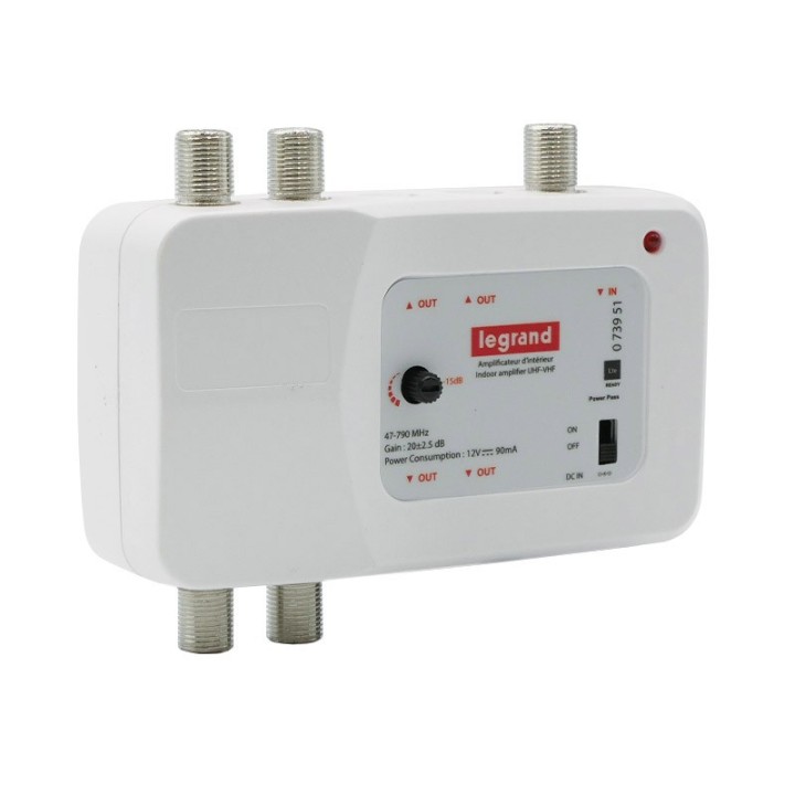 Legrand - Amplificateur télévision UHF et VHF 792MHz 1 entrée 4 sorties compatible TNT et télévision HD réf : 073951