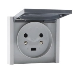 Prise de courant 2P+T 20A à fixer sur boîte Ø67mm ou cadre saillie Plexo complet IP44 encastré - gris - Réf : 055703