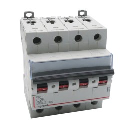 Legrand - Disjoncteur DX³ 6000 -vis/vis- 4P- 400V~-25A-courbeC-peigne HX³ trad 4P - 4M - Réf : 407900