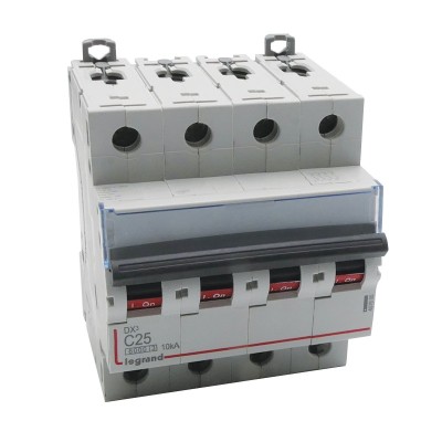 Legrand - Disjoncteur DX³ 6000 -vis/vis- 4P- 400V~-25A-courbeC-peigne HX³ trad 4P - 4M - Réf : 407900
