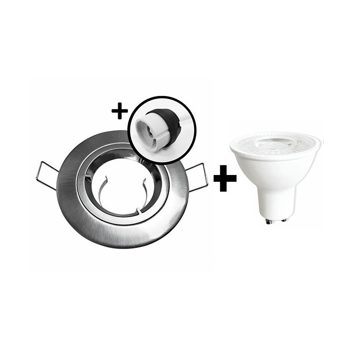 KIT Spot encastré - 1/4 tour - 3000k - IP20 - fixe - aluminium- LED 5W - Réf : KRI30033