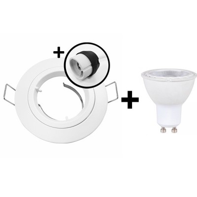 KIT Spot encastré - 1/4 tour - fixe - 3000k - rond - blanc - LED 5W - Réf : KS002