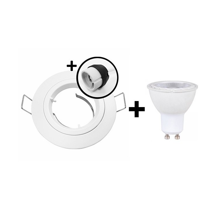 KIT Spot encastré - 1/4 tour - fixe - 3000k - rond - blanc - LED 5W - Réf : KS002