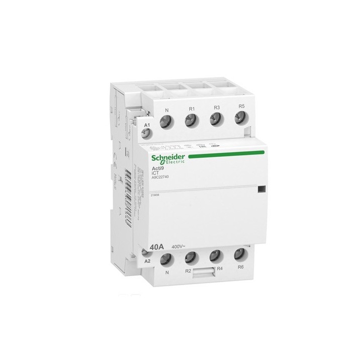 Schneider - Acti9 iDT40 CT - contacteur tête de groupe - 40A 3P+N 4NF 230/240VAC 50HZ - Réf : A9C22740