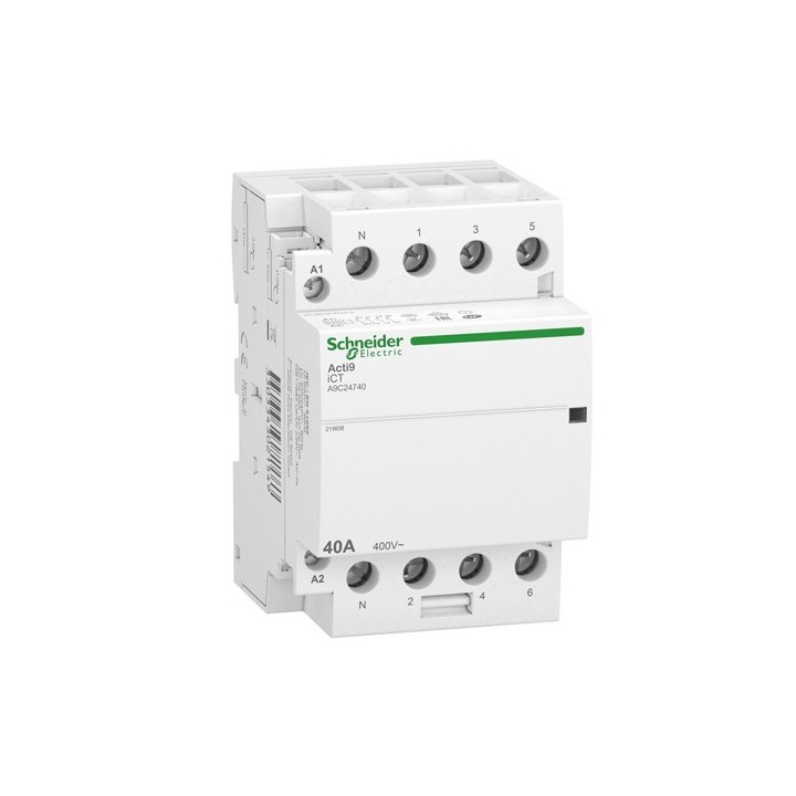 Schneider - Acti9 iDT40 CT - contacteur tête de groupe - 40A 3P+N 4NO 230/240VAC 50HZ - Réf : A9C24740