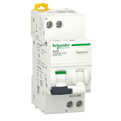 Schneider - Acti9 iDD40K - disjoncteur différentiel - 1P+N C 10A 4500A/4,5A 30mA type AC - Réf : A9DK1610