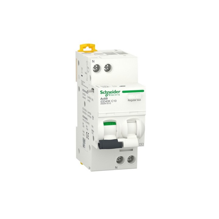 Schneider - Acti9 iDD40K - disjoncteur différentiel - 1P+N C 10A 4500A/4,5A 30mA type AC - Réf : A9DK1610
