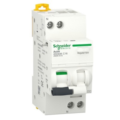 Schneider - Acti9 iDD40K - disjoncteur différentiel - 1P+N C 16A 4500A/4,5A 30mA type AC - Réf : A9DK1616