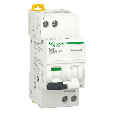 Schneider - Acti9 iDD40K - disjoncteur différentiel - 1P+N C 20A 4500A/4,5A 300mA type AC - Réf : A9DK5620