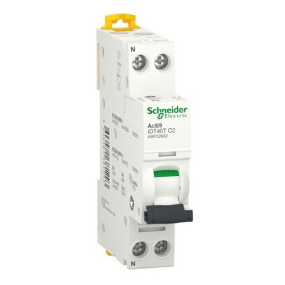Schneider - Acti9 iDT40T - disjoncteur modulaire - 1P+N - 2A - courbe C - 4500A/6kA - Réf : A9P22602
