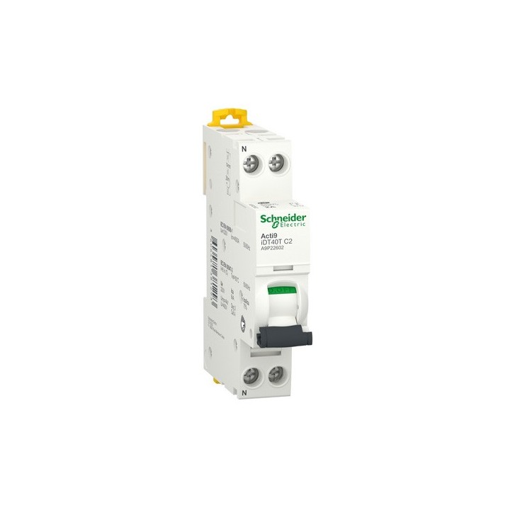 Schneider - Acti9 iDT40T - disjoncteur modulaire - 1P+N - 2A - courbe C - 4500A/6kA - Réf : A9P22602
