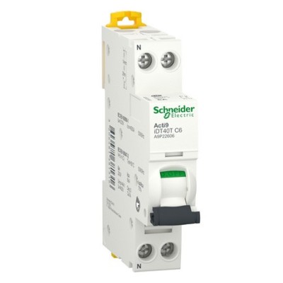 Schneider - Acti9 iDT40T - disjoncteur modulaire - 1P+N - 6A - courbe C - 4500A/6kA - Réf : A9P22606