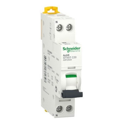 Schneider - Acti9 iDT40T - disjoncteur modulaire - 1P+N - 20A - courbe C - 4500A/6kA - Réf : A9P22620
