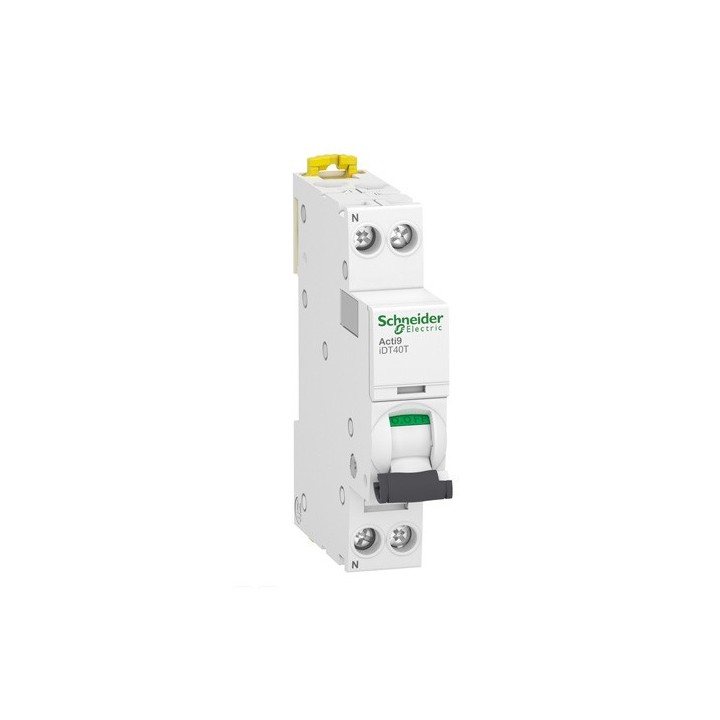 Schneider - Acti9 iDT40T - disjoncteur modulaire - 1P+N - 40A - courbe C - 4500A/6kA - Réf : A9P22640