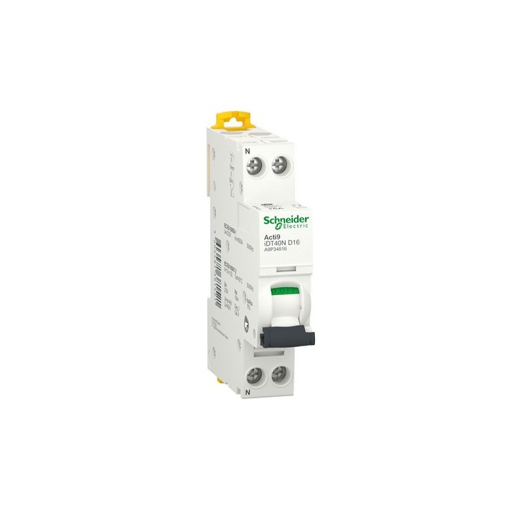  Modifier : Schneider - Acti9 iDT40N - disjoncteur modulaire - 1P+N D 16A 6000A/10kA - Réf : A9P34616 