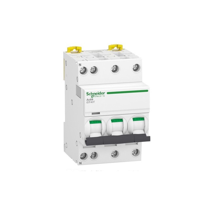 Schneider - Acti9 iDT40T - disjoncteur modulaire - 3P+N - 20A - courbe D - 4500A/6kA - Réf : A9P32720