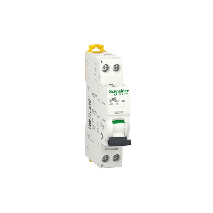 Schneider - Acti9 iDT40K - disjoncteur modulaire - 1P+N - 10A - courbe C - 4500A/4,5kA - Réf : A9P71610