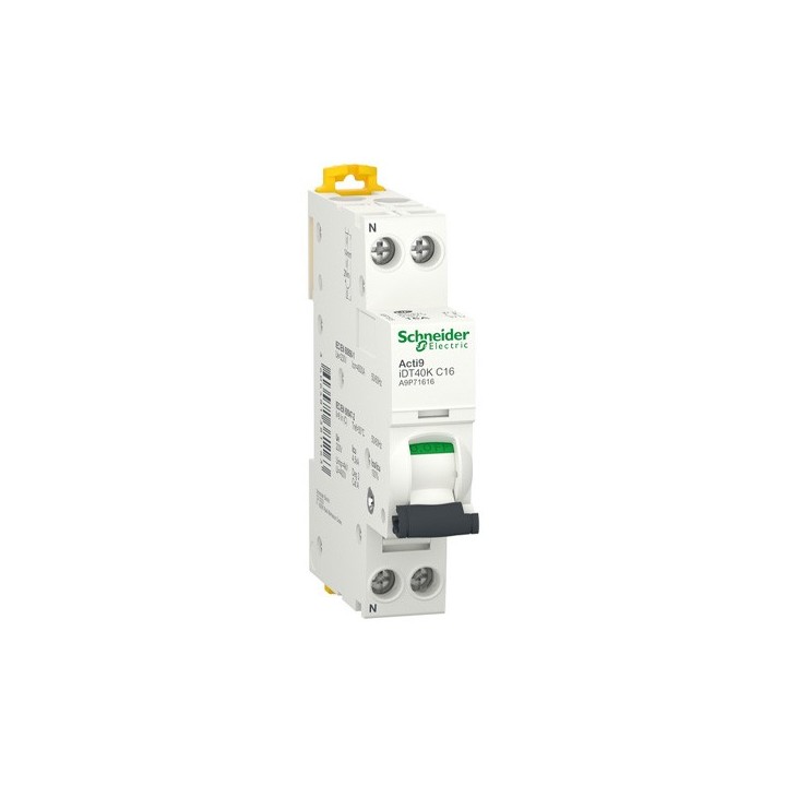 Schneider - Acti9 iDT40K - disjoncteur modulaire - 1P+N - 16A - courbe C - 4500A/4,5kA - Réf : A9P71616