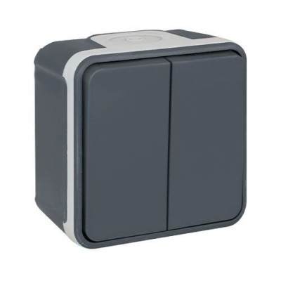 Eur'ohm Oxxo - Interrupteur double va et vient étanche complet anthracite IP55 - Réf : 60802