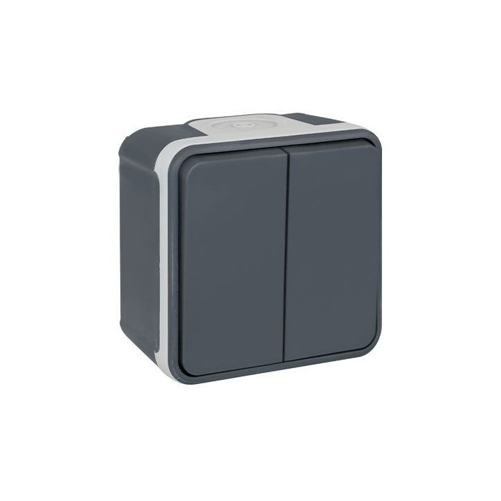 Eur'ohm Oxxo - Interrupteur double va et vient étanche complet anthracite IP55 - Réf : 60802