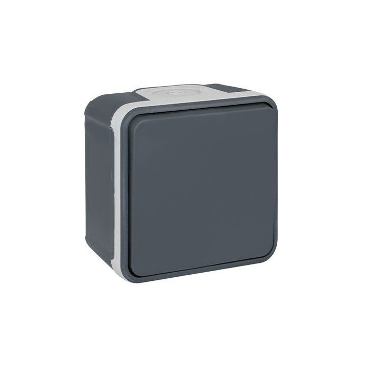Eur'ohm Oxxo - Bouton poussoir étanche complet anthracite IP55 - Réf : 60803