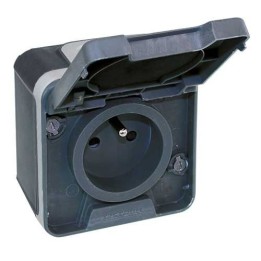 Eur'ohm Oxxo - Prise de courant 2P+T étanche complet anthracite IP55 - Réf : 60840
