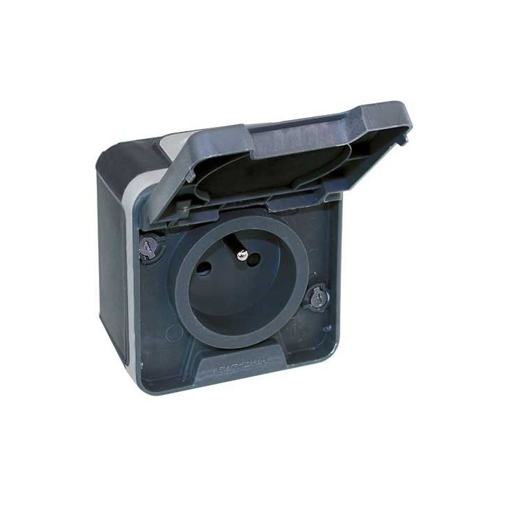 Eur'ohm Oxxo - Prise de courant 2P+T étanche complet anthracite IP55 - Réf : 60840