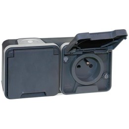 Eur'ohm Oxxo - Double prise de courant 2P+T étanche complet anthracite IP55 - Réf : 60841