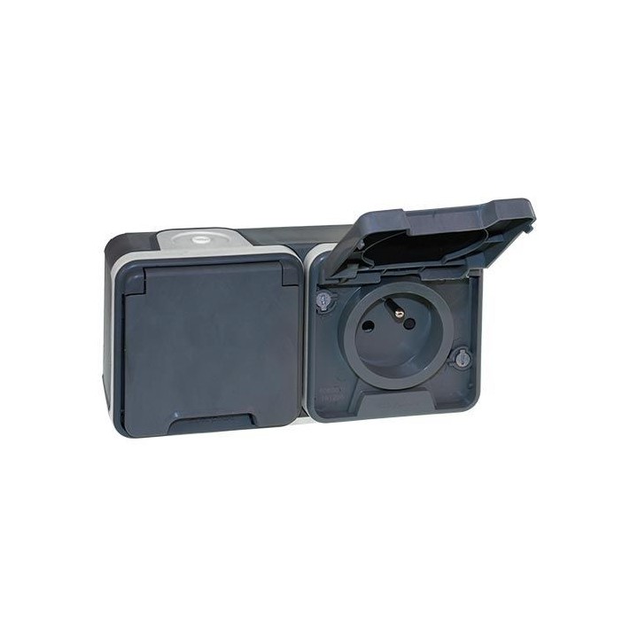 Eur'ohm Oxxo - Double prise de courant 2P+T étanche complet anthracite IP55 - Réf : 60841