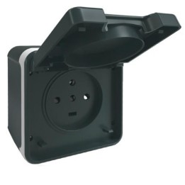 Eur'ohm Oxxo - Prise tétrapolaire 3P+N+T 20A étanche complet anthracite IP55 - Réf : 60844