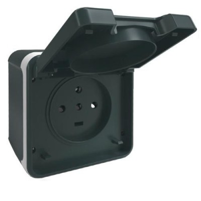 Eur'ohm Oxxo - Prise tétrapolaire 3P+N+T 20A étanche complet anthracite IP55 - Réf : 60844