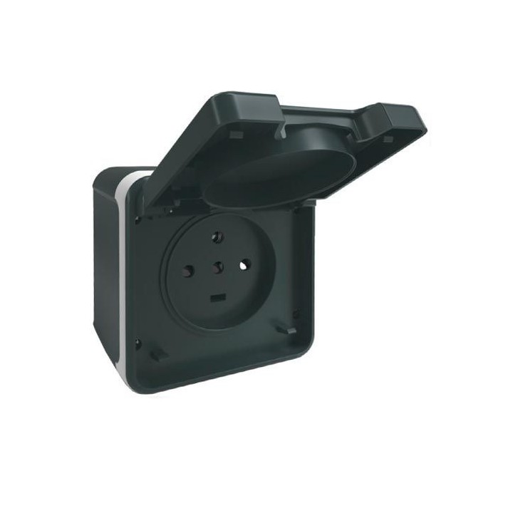 Eur'ohm Oxxo - Prise tétrapolaire 3P+N+T 20A étanche complet anthracite IP55 - Réf : 60844