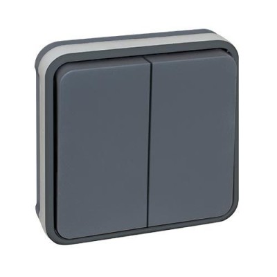 Eur'ohm Oxxo - Interrupteur double va et vient étanche complet encastré anthracite IP55 - Réf : 60882