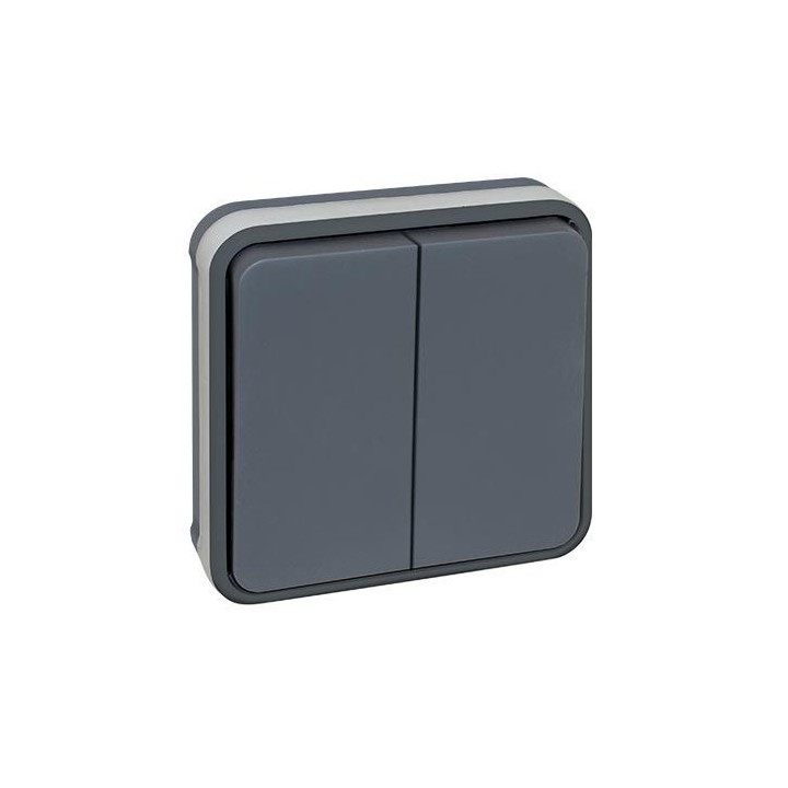Eur'ohm Oxxo - Interrupteur double va et vient étanche complet encastré anthracite IP55 - Réf : 60882