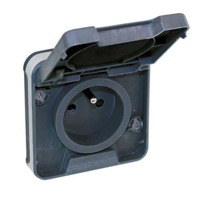 Eur'ohm Oxxo - Prise de courant 2P+T étanche complet encastrée - anthracite IP55 - Réf : 60895