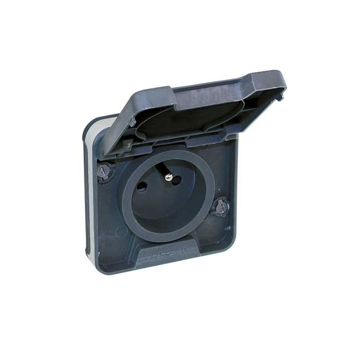 Eur'ohm Oxxo - Prise de courant 2P+T étanche complet encastrée - anthracite IP55 - Réf : 60895