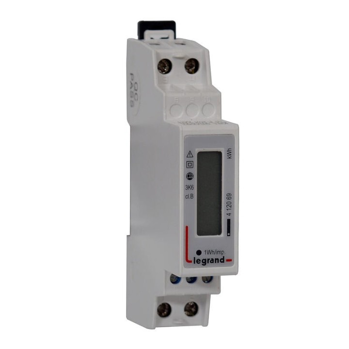 Legrand - Compteur modulaire monophasé EMDX³ MID raccordement direct 45A - 1 module - sortie à impulsions - Réf : 412069