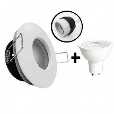 KIT Spot BBC encastré - fixe - rond - 3000k - blanc - IP65 - avec douille -LED 5W - Réf : KRI30028