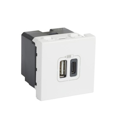 Legrand - Chargeur USB Type-A + USB Type-C 3A 15W Mosaic 2 modules 230V ou 5V - blanc - Réf : 077592