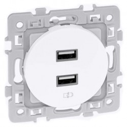 Eur'ohm Square - Prise USB double 2000 mA blanc - Réf : 60229