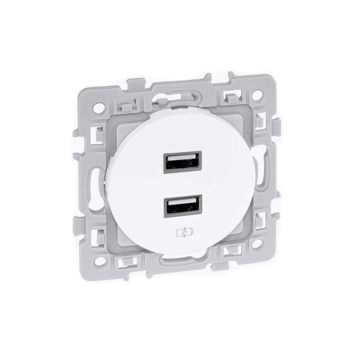 Eur'ohm Square - Prise USB double 2000 mA blanc - Réf : 60229