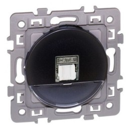 Eur'ohm Square - Prise RJ45 grade 2TV catégorie 6 STP anthracite - Réf : 60372