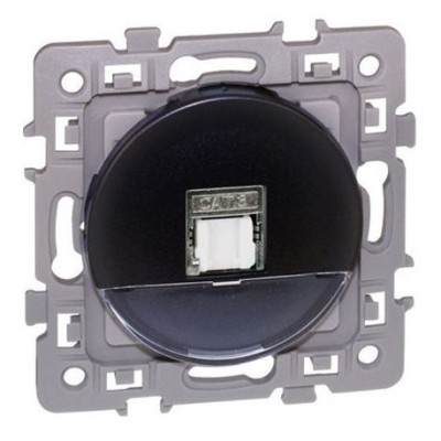 Eur'ohm Square - Prise RJ45 grade 2TV catégorie 6 STP anthracite - Réf : 60372