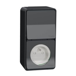 Schneider Mureva Styl - Prise courant 2P+T+ Va et Vient verticale complet saillie - IP55 gris - Réf : MUR36025