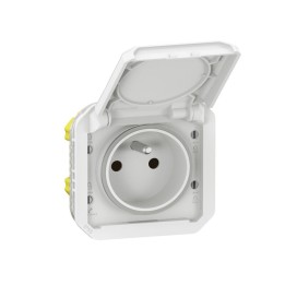 Legrand - Prise de courant 2P+T étanche Plexo 16A 250V IP55 IK08 avec enjoliveur finition blanc - Réf : 069621L