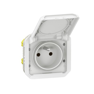 Legrand - Prise de courant 2P+T étanche Plexo 16A 250V IP55 IK08 avec enjoliveur finition blanc - Réf : 069621L
